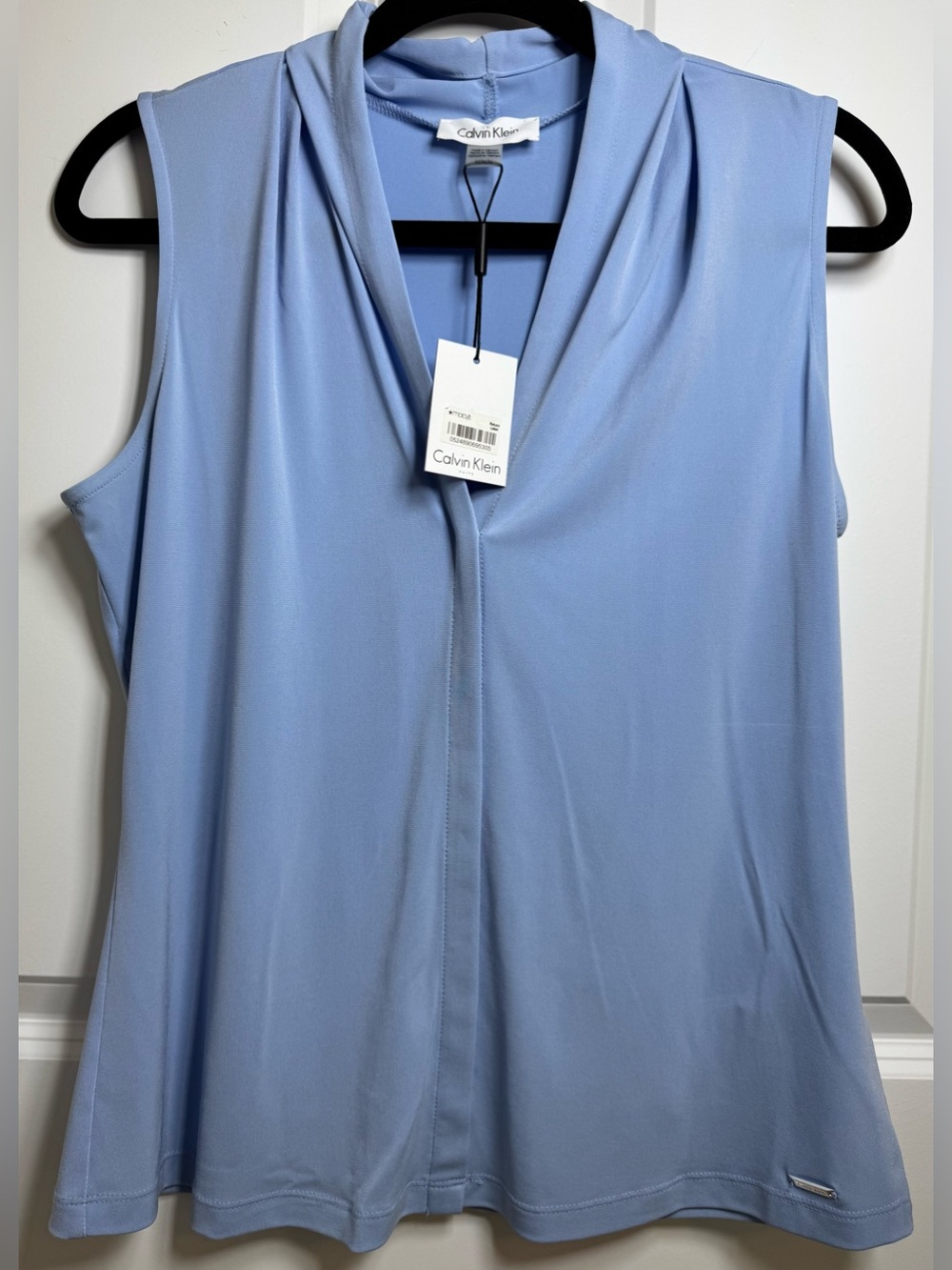Calvin Klein Sleeveless Drape Neck Blouse Light Blue Women’s Medium NWT